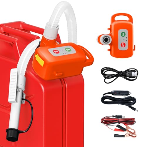 Kraftstoff Umfüllpumpe mit Auto-Stopp-Sensor, 3,2GPM Benzinpumpe Elektrische mit Batterien, Aufladbare tragbare Dieselpumpe, Multifunktions-Flüssigkeitsförderpumpe für Benzin, Diesel und Öl, Orange