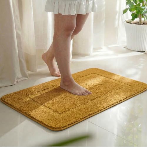 Image of Saral Home - Good Morning Mat, Soft, Anti-Skid, Washable, Water Absorbent, Quick Drying, All time usable Bathmat /Doormat /Runner. Slip-Resistant Backing for Everyday Safety.(Gold. 50X70-1PC)
