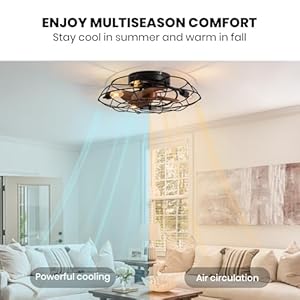 Caged ceiling fan with light 181 black ceiling fans with lights 6 wind speeds small farmhouse enclosed flush mount ceiling fan with lights for bedroom living room kitchen dinning room  urban country home decor