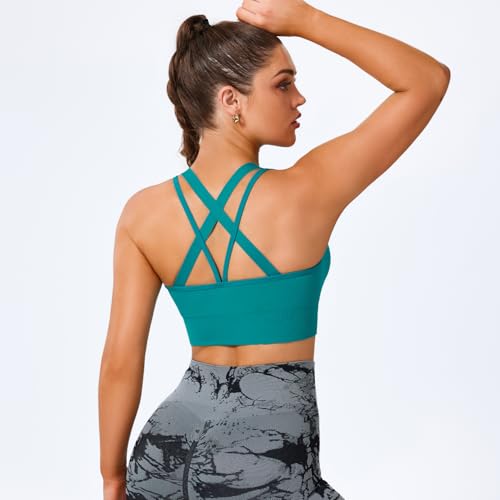 Image of BLUELILY Sports Bra for Women Medium Support Criss Cross Strappy Bras Seamless Padded High Impact Yoga Athletic Exercise Bras