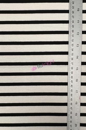 Viscose Cotton Stretch Lycra Fabric | Dressmaking Material | Stripe Prints | Same Day Dispatch | Sold by The Metre | by Tia Knight (Stripe Black/Cream Q446 BKCRM, 1 Metre)