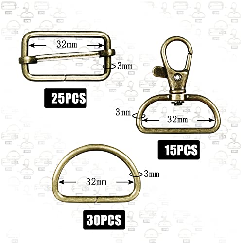 D Rings for Bags 70Pcs 32mm Metal Swivel Keychain Hooks and Slide Buckles for Bag Making Hardware DIY Handicraft Backpacks - Image 2