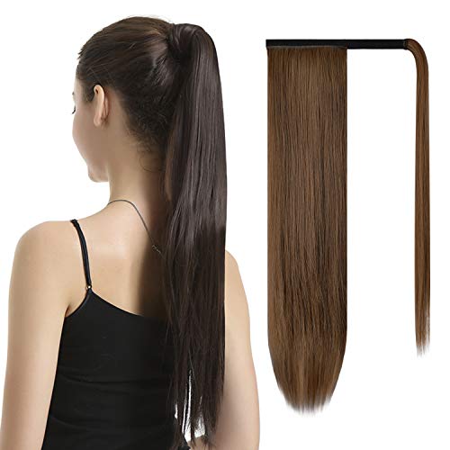 BARSDAR 30 Inch Ponytail Extension Long Straight Wrap Around Clip in Synthetic Fiber