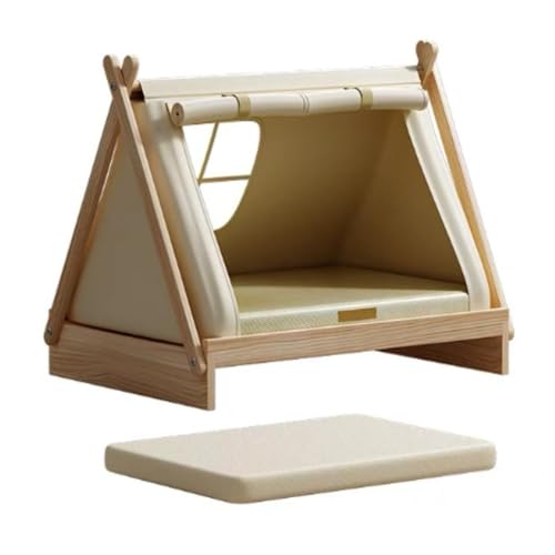 Emidor ペットテント、ペットハウス、木製、全天候型デザイン、一年中使用可能、風、太陽、雨から保護、錆びにくい、通気性メッシュパッド、工具不要の3分組み立て、湿度コントロールパッドと覗き窓、小型から大型の犬や猫に適しており、バルコニー、屋内、庭に設置で