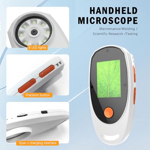 Image of Digital Microscope Handheld, Portable Digital Magnifying Glass 500x with 2.0inch Color Screen, Children Science Educational