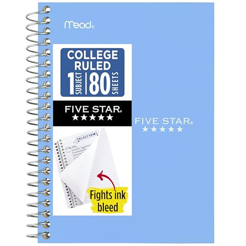 Image of Five Star Spiral Notebook, 1 Subject, College Ruled Paper, 4-3 /8 inch x 7 inch, Small Size, 80 Sheets, Blue (450048CG1)