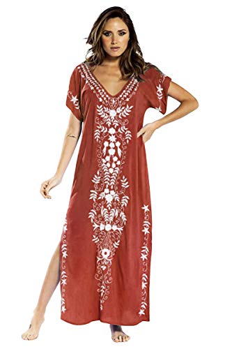 Vestido Boho Mujer Largo Talla Grande Camisolas y Pareos Indios Bohemio Hippie Tunica Piscina Caftan Africano Kaftan Etnico Kimono Flores Ropa Hawaiana Traje de Baño Bikini Cover Up
