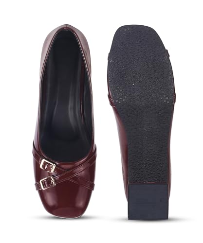 Image of JM LOOKS Elegant Double Buckle Block Heels with Glossy Patent Finish and Sophisticated Low Heel for Daily Comfort