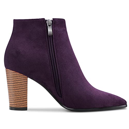 DearOnly Womens Short Bootie Ankle Boots Pointed Toe Block Chunky High Heel Suede Dress Shoes Vintage Classic Zipper 3 Inch3