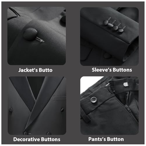 Rogers & Morris Tuxedo Suits for Men Solid 2 Piece Regular Fit Formal Set Peak Lapels Double Breasted Jacket and Pants4