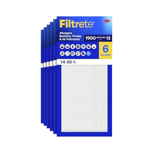 Image of Filtrete 14x30x1 Air Filter, MERV 13 MPR 1900, Allergens, Bacteria, Viruses & Air Pollutants, 3-Month AC /Furnace Filters, Cleaner Air Reliable Airflow, 6 HVAC Filters(Act Size 13.81x29.81x0.78 in)