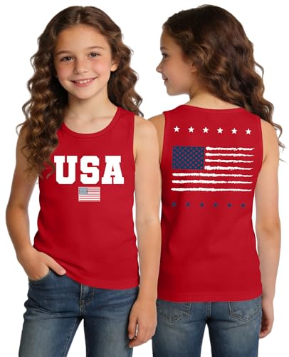 Image of Ithalt Girls 4th of July Tank Top for Kids Boys USA Patriotic Shirt American Flag Tshirt Red White and Blue Sleeveless