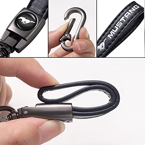 Image of Genuine Leather Car Keychain Compatible with Ford Mustang Key ring Accessories Key Chain Family Present for Man and Woman Black
