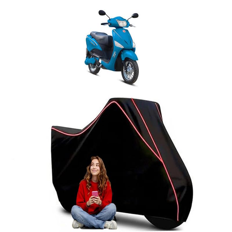 Image of Bounce Infinity E1 Bounce Scooty Bike Cover Water Resistant Outdoor Use Universal Fit Scooters Motorcycles Heavy Duty UV Protection Dust Rain Scratch Resistant Elastic Bottom Black Blue Piping