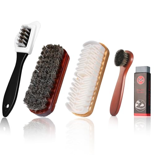 Kit Limpieza Piel Nubuck - 5 Piezas Cepillos Profesionales para Zapatos de Gamuza con Borrador y Cepillo de Caballo para Cuero