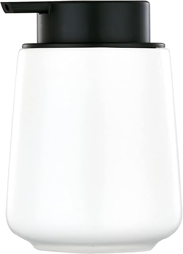 Dispensador de jabón blanco de 12 onzas, dispensador de jabón de manos de loción de cerámica con bomba fácil de presionar, dispensador de jabón