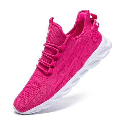 XKOWUO Women Running Shoes Mens Walking Tennis Sport Shoes Women's Gym Sneakers Lightweight Breathable Non Slip Fashion Workout Shoe for Mens Casual Jogging Mesh Sneaker Rose Red Size US 9
