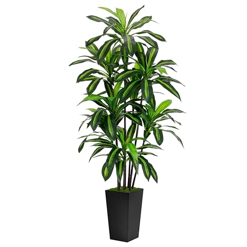 Artificial Dracaena Tree 6FT - Faux Tree with Black Tall Planter - Fake Tropical Yucca Floor Plant...