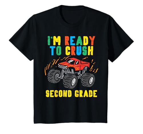 Niños Listos para aplastar 2nd Grade Monster Truck Primer Día Escuela Niños Camiseta