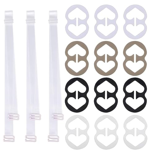 Image of Bra Strap Clips,12 Bra Clips and Bra Straps Holder Women's Black,White,Beige for Full Cup Size (Black & White & Nude) (clear-12mm)