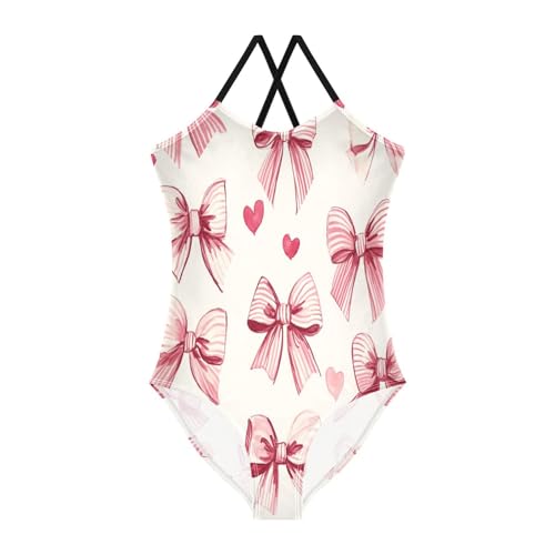 Bolaz Girls Swimsuits One-Piece Bathing Suits Multicolor Kids Sport Summer Beach Swimwear for 3-10 Years Old-Red Bow Tie
