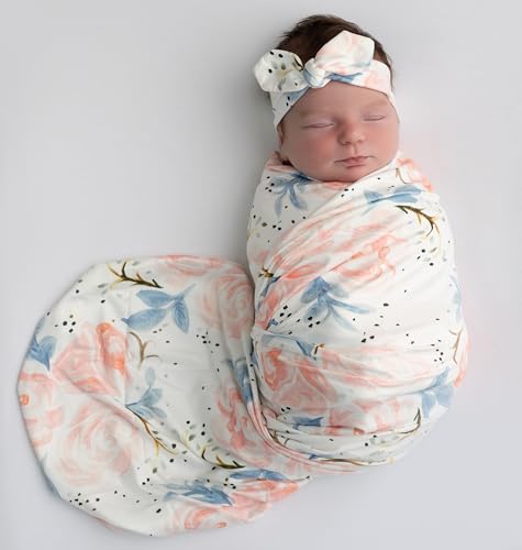 Image of Baby Receiving Swaddle Blanket and Headband Sets with a Name Card for Baby Girl (Pink)