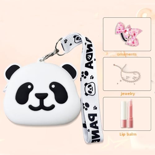 Coin Purse for Women,Silicone Mini Makeup Bag,small zipper pouch for purse-Mini Cute Change Purse, Coin Purse & Pouch for Coins, Keys, Lipstick, and Earphones(White Small Panda Crossbodybag)2