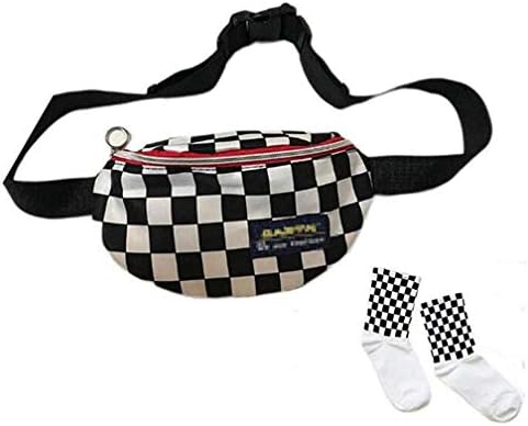 Women Men Unisex Cross Body Waist Bag Lattice Checkerboard Fanny Pack Female Shoulder Belt Bag Cellphone Purse Bag With Socks