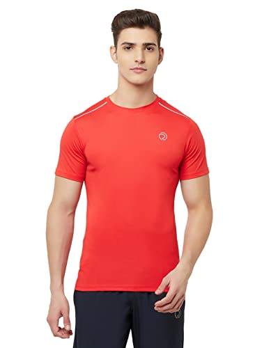 Image of TRUEREVO Mens Solid Half Sleeve Round Neck Sports T Shirt Polyester Fabric with Reflective Details for Gym Training Workout Running
