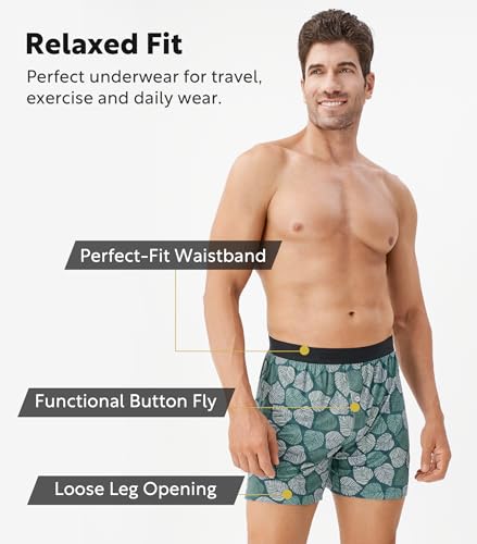 Image of DAVID ARCHY Men's Bamboo Rayon Boxers Breathable Cooling Mens Boxer Shorts with Button Fly Relaxed Fit Underwear 3 /4 /5 Pack