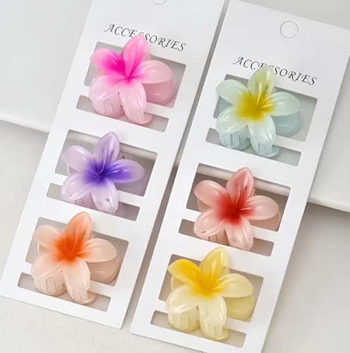 Image of PACTIV Floral Hair Claw Clips Set 6 Pcs Mini Flower Designs, Elegant & Cute Non-Slip Grip For Women And Girls, Assorted