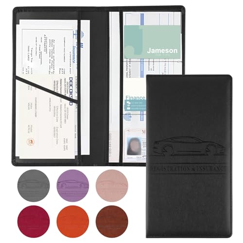 JUSTTOP 1Pack Car Registration and Insurance Holder Car Document Holder for Cards License with Magnetic Shut Vehicle Glove Box Car Organizer for Documents Cards License(Black)