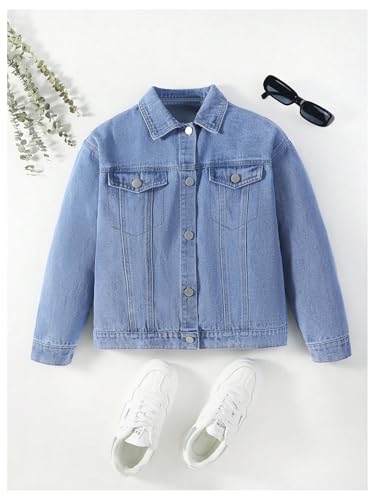 MakeMeChic Girl's Butterfly Denim Jacket Button Up Collared Long Sleeve Cute Jean Coat2