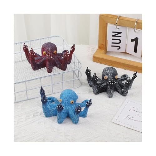 Estatua decorativa pulpo azul gesto dedo medio miniatura 4