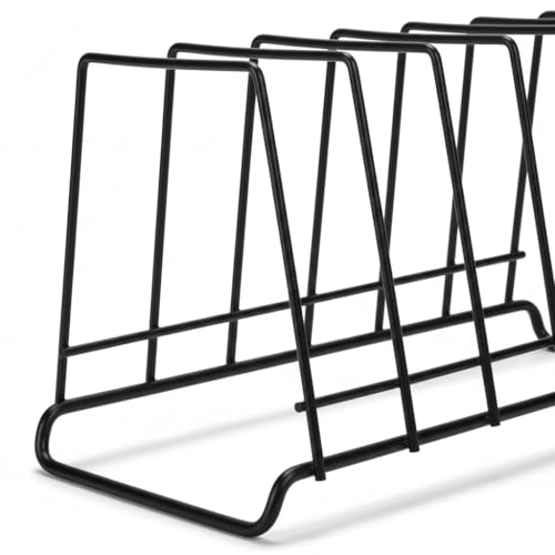 Image of TechSrmaji Heavy 6-Section Stainless Steel Plate Stand | Dish Organizer Rack for Kitchen Cabinet & Countertop | Rust Proof Plate Holder for Dishes, Thali & Lids (6-Section) Black