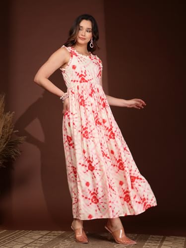 Image of Dress for Women | New Rayon Floral Printed Flared Maxi Dress for Women & Girl's