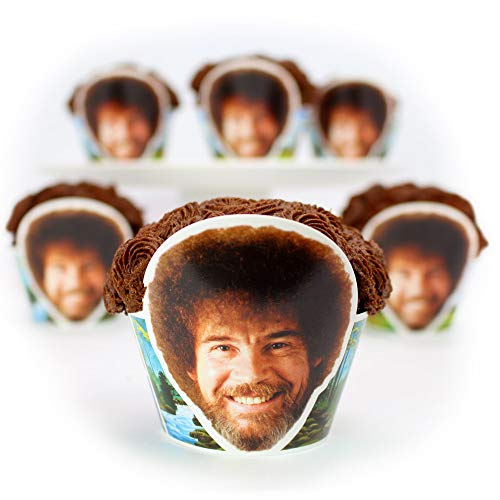 Bob Ross Cupcake Wrappers (Set of 12) - 4 Unique Designs | Bob Ross party supplies and decorations for birthday, graduation, and art parties