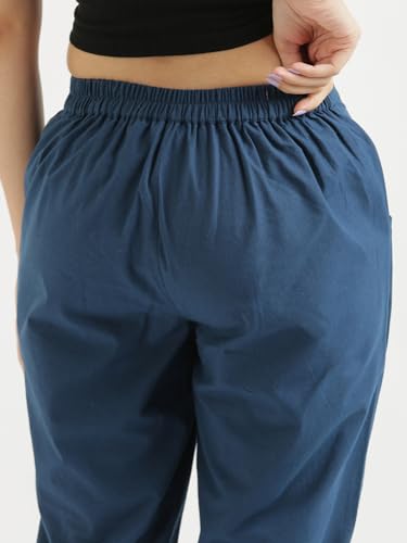Image of SAADAA Women Cotton Pant Regular Slim Fit Mid Rise Trouser, Pocket Pants for Office School Formal Casual Daily Use