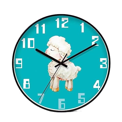 Horloge murale bleu mouton blanc en verre pour déco de chambre d'enfant