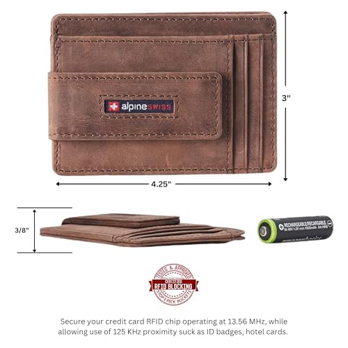 Image of alpine swiss Harper Mens RFID Slim Money Clip Front Pocket Wallet Minimalist Leather ID Card Holder