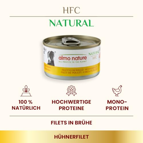 almo nature HFC Natural - Nassnahrung für Hunde mit Hühnerfilet ursprünglich Lebensmittelqualität und Werden jetzt für Hundenahrung erwendet, Hühnerfilet (24x95g)