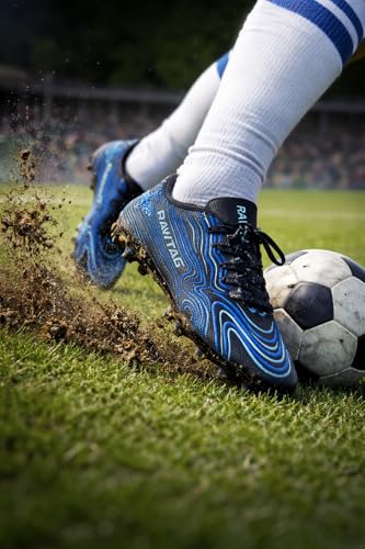Image of RAWTAG Shark Men's Soccer Football Studs - Synthetic Leather Embossed Upper, Lightweight TPU Sole, Single Colour Premoulded Heel Sports Shoes for Adults & Boys