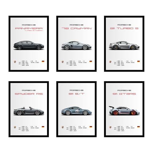 Image of CodersParadise Posche Wall Poster Frames - Pack Of 6 | 8 x 12cm (A4 Size) | Aesthetic Artwork Framed Posters | Framed Posters For Living Room, Bedroom, Home And Office