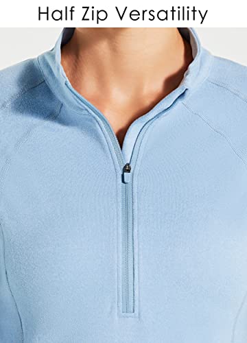 Willit Women's Fleece Running Pullover Thermal Equestrian Shirt Golf Shirt Long Sleeve Half Zip Exercise Winter Gear Blue L #TOP4