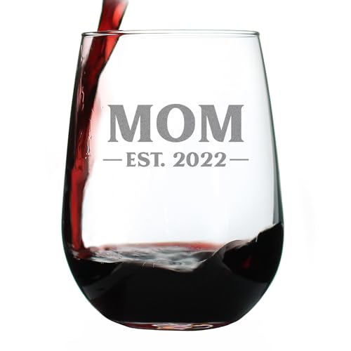 Product Image of the Bevvee Mom Est 2022 - New Mother Stemless Wine Glass Gift for First Time Parents - Bold 17 Oz Large Glasses