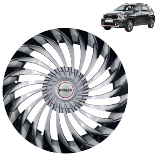 Image of PRIGAN Wheel Cover for KIA SONET 15 Inch Silver Black Wheel Cap (Available in 15 Inch) (Set of 4 Pcs) (Press Fitting) Model- Swing DC-15