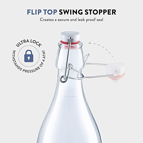 Image of SYANKA Glass Water Bottles - 1 Litre, Pack of 3, Swing Top Flip with Airtight Leak Proof Cap, Glass Bottles For Fridge, Kitchen storage, Oil, Vinegar, Beverages, Juices.