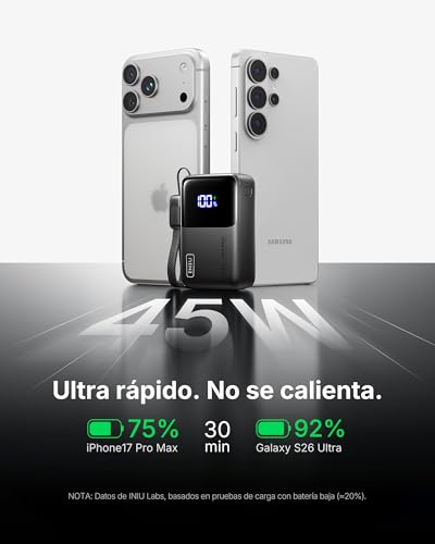 INIU Portable Charger, Ultra Mini 10000mAh 45W Fast Charging with Detachable Cable, Flight-Safe Travel USB C Power Bank External Phone Battery Pack for Xiaomi iPhone 17 16 Samsung S26 Google iPad etc - Image 4