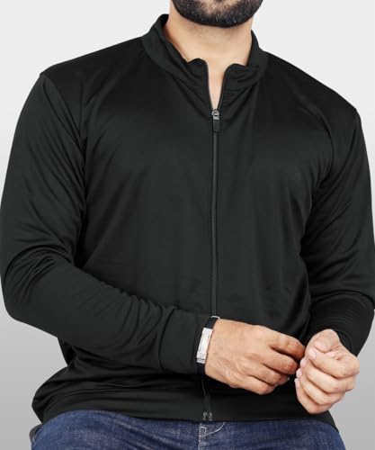 Image of Casual Jackets For Men's Solid Wind Cheater Jacket With Zipper Ribbed Waist And Ribbed Wrist Cuffs For Perfect Fit Casual And Sports Jacket