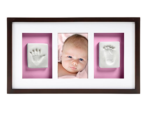 Pearhead Babyprints Newborn Baby Handprint and Footprint Deluxe Wall Photo Frame and Impression Kit, Espresso